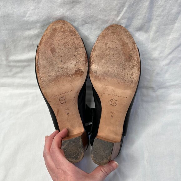 Loeffler Randall Black Leather Peep toe Block Heeled Sandals 9.5 B - Picture 10 of 13